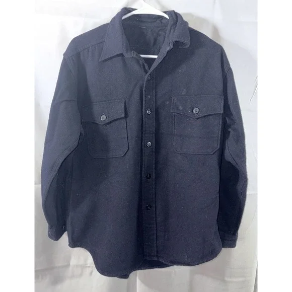 VTG 1974 US Military Wool Flannel Shirt Navy CPO Size 16.5x33 Martin Vietnam Era